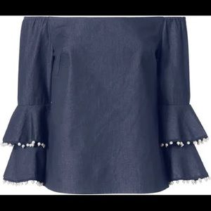 Off the shoulder denim top with pearl detailing on the sleeves. Worn once.